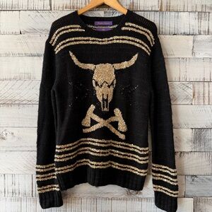 Ralph Lauren Black and Gold Bull Skull Sweater